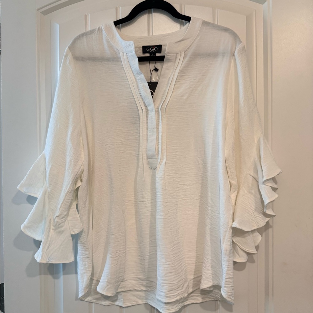 Gigio Women's Creamy White Ruffle Blouse Boho Sz Large